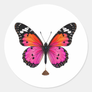 Sticker Rond Papillon Coloré Qui Fait Caca