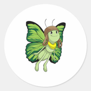 Sticker Rond Papillon comme pilote avec casquette pilote