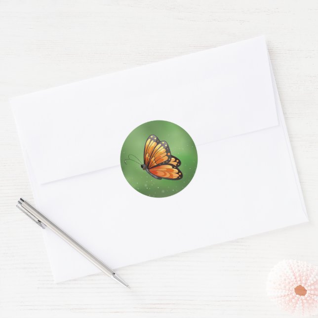 Sticker Rond Papillon de caricature orange monarque (Enveloppe)