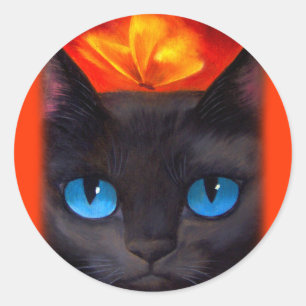 Sticker Rond Papillon de chat noir Peinture Art - Multi