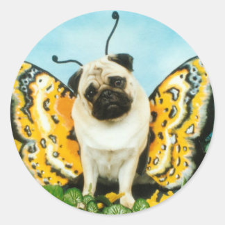 Sticker Rond Papillon de chien carlin