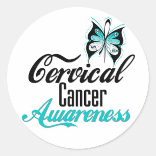 Sticker Rond Papillon de conscience de cancer du col de