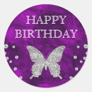 Sticker Rond Papillon de fête d'anniversaire en acrylique viole
