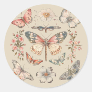 Sticker Rond Papillon de monarque du Cottagecore du Boho