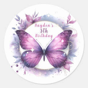 Sticker Rond Papillon de Parties scintillant violet - Anniversa