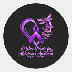 Sticker Rond Papillon de sensibilisation à Alzheimer ruban viol