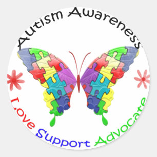 Sticker Rond Papillon de sensibilisation sur l'autisme