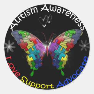 Sticker Rond Papillon de sensibilisation sur l'autisme