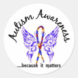 Sticker Rond Papillon de tatouage Grunge 6.1 Autisme