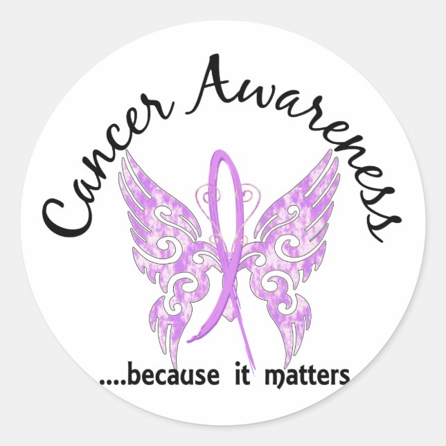 Sticker Rond Papillon de tatouage Grunge 6.1 Cancer (Devant)