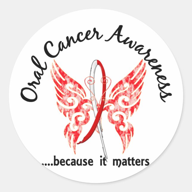 Sticker Rond Papillon de tatouage Grunge 6.1 Cancer oral (Devant)