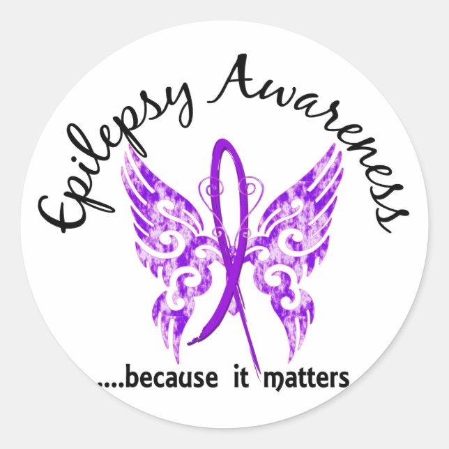 Sticker Rond Papillon de tatouage Grunge 6.1 Épilepsie (Devant)