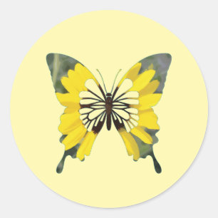 Sticker Rond Papillon de tournesol jaune vif