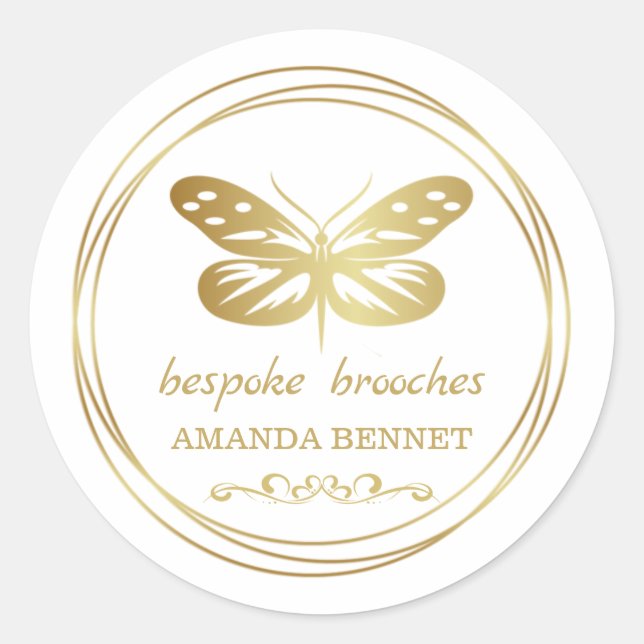 Sticker Rond Papillon doré, logo design de cadre circulaire (Devant)