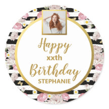 Papillon doré motif floral Joyeux Anniversaire Pho