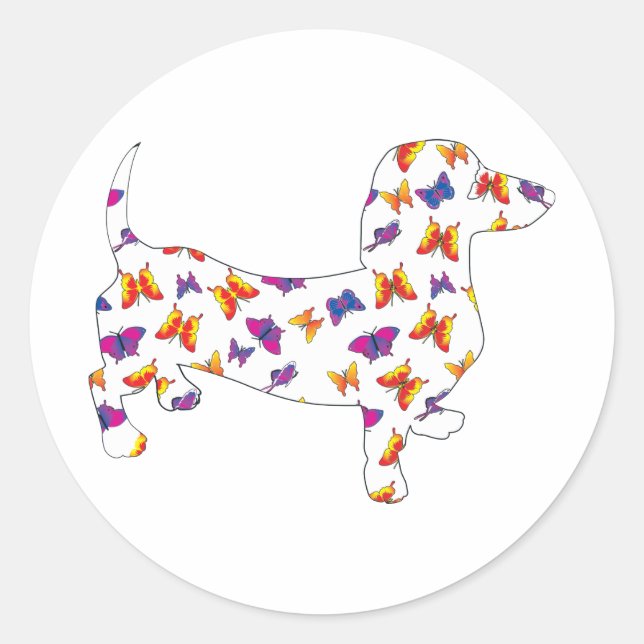 Sticker Rond Papillon Doxie Dachshund (Devant)