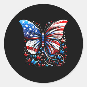 Sticker Rond Papillon Drapeau USA Mignon 4 juillet Drôle Améric