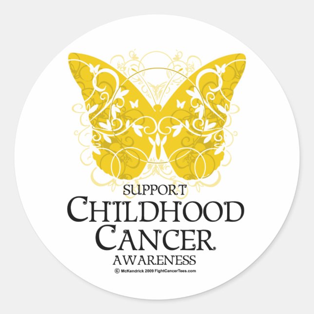 Sticker Rond Papillon du cancer de l'enfant (Devant)