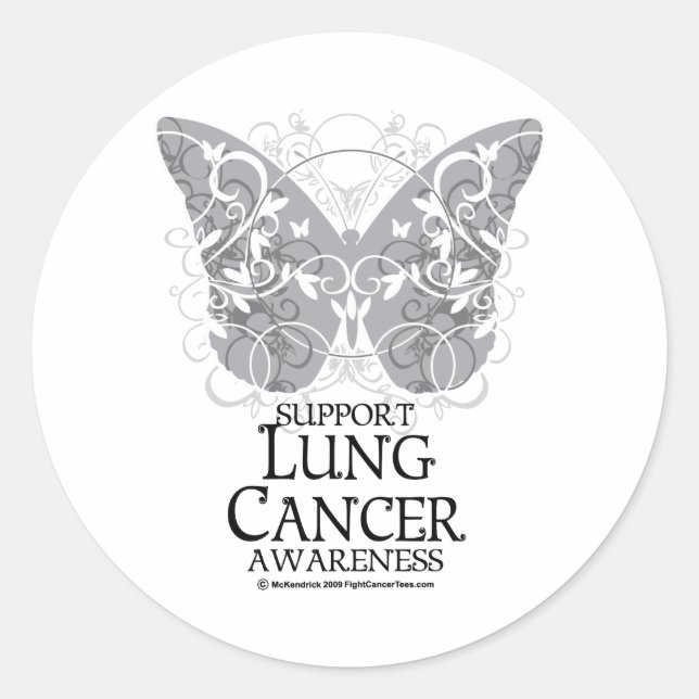Sticker Rond Papillon du cancer du poumon (Devant)