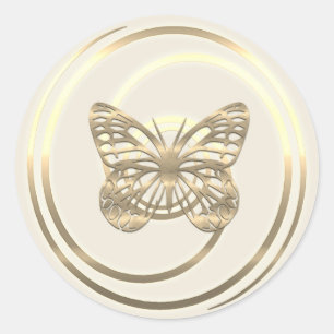 Sticker Rond Papillon en or brillant