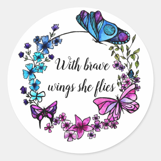 Sticker Rond Papillon et fleurs Wreath (Devant)