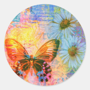 Sticker Rond papillon et pâquerettes