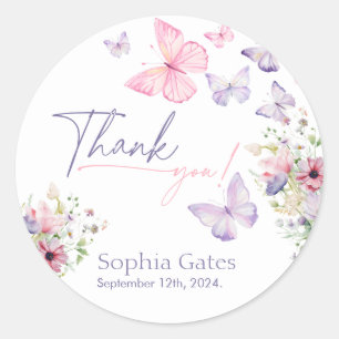Sticker Rond Papillon Fleur sauvage Merci 