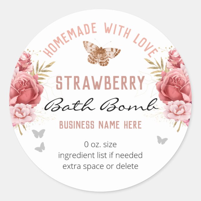 Sticker Rond Papillon Floral Bombe de Bain sur Mesure pour Entr (Devant)
