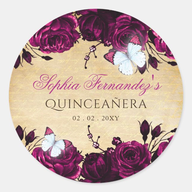 Sticker Rond Papillon floral rose vintage rustique    (Devant)