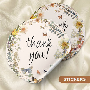 Sticker Rond Papillon floral rustique Merci neutre pour le genr