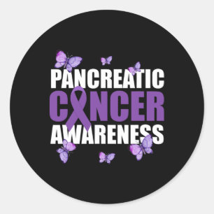 Sticker Rond Papillon guerrier violet ruban cancer pancréatique