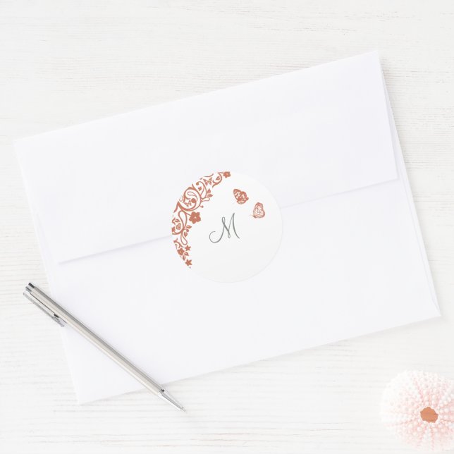 Sticker Rond Papillon Jardin Dusty Peach Strigramme (Enveloppe)
