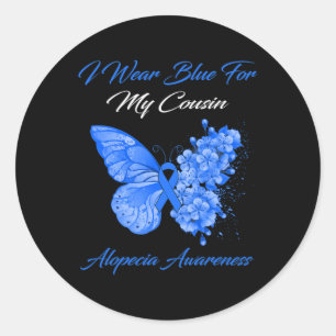 Sticker Rond Papillon Je Porte Bleu Pour Mon Cousin Alopecia Aw