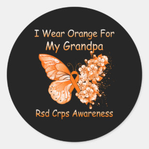 Sticker Rond Papillon Je Porte Orange Pour Mon Grand-Père Crps