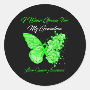 Sticker Rond Papillon Je Porte Vert Pour Mon Grand-Mère Cancer 