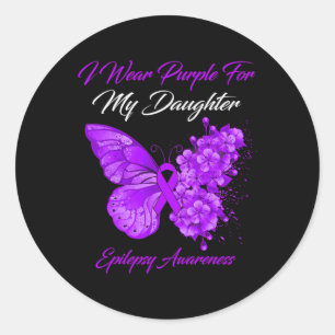 Sticker Rond Papillon Je Porte Violet Pour Ma Fille Épilepsie A