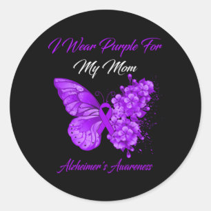 Sticker Rond Papillon Je Porte Violet Pour Ma Mère Alzheimer Aw