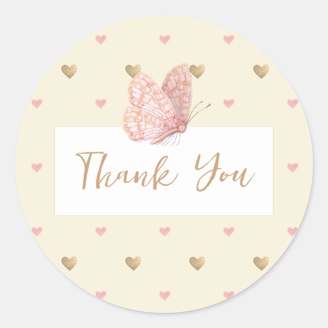 Sticker Rond Papillon Merci de Baby shower jaune (Devant)