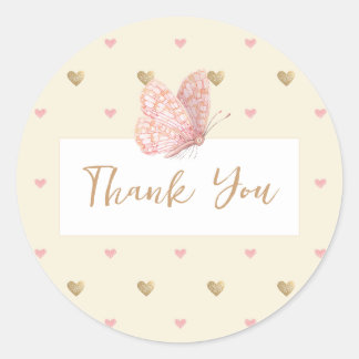 Sticker Rond Papillon Merci de Baby shower jaune