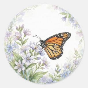 Sticker Rond Papillon Monarch Floral Réaliste