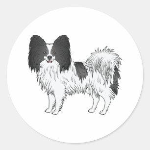 Sticker Rond Papillon noir et blanc mignon chien de dessin