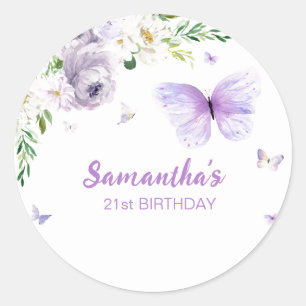Sticker Rond Papillon or fleur violet or doré du 21ème siècle