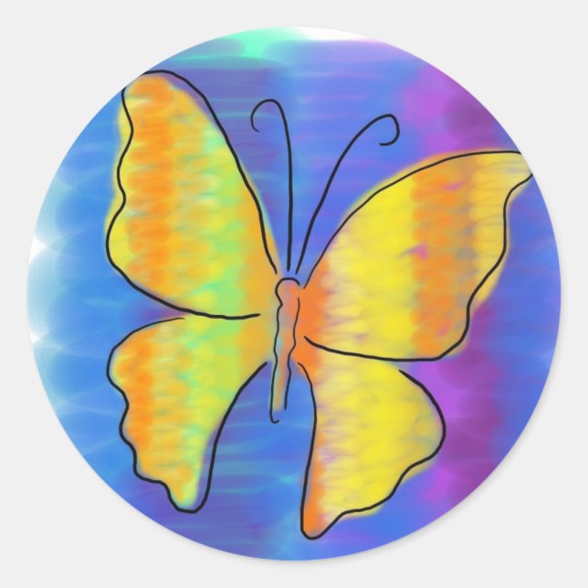 Sticker Rond Papillon orange et jaune (Devant)