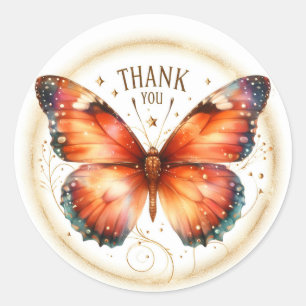 Sticker Rond Papillon Parties scintillant or orange - Merci -