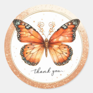 Sticker Rond Papillon Parties scintillant or orange - Merci -