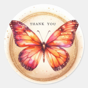 Sticker Rond Papillon Parties scintillant or orange - Merci -