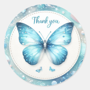 Sticker Rond Papillon Parties scintillant Pastel bleu - Merci -