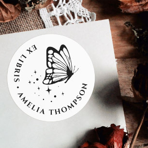Sticker Rond Papillon personnalisé & Étoiles Round Ex Libris Pl