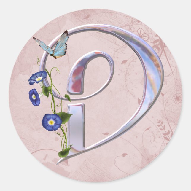 Sticker Rond Papillon précieux D initial (Devant)
