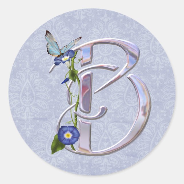 Sticker Rond Papillon précieux initial B (Devant)